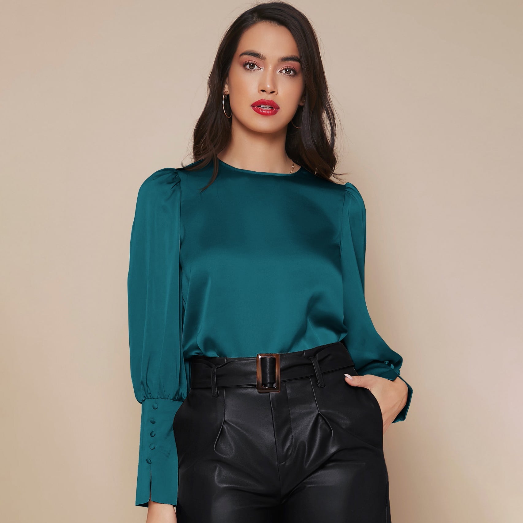 Chemise Satin à Manches Longues pour Femme