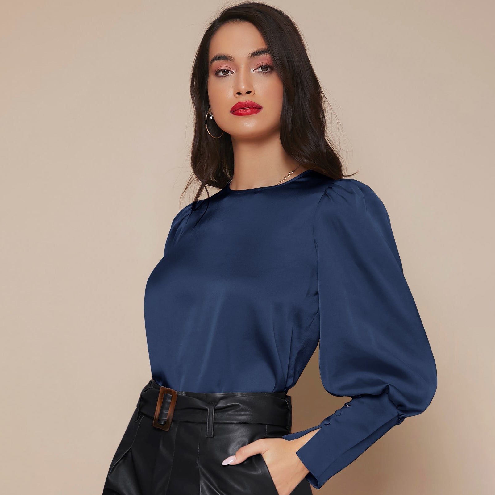 Chemise Satin à Manches Longues pour Femme