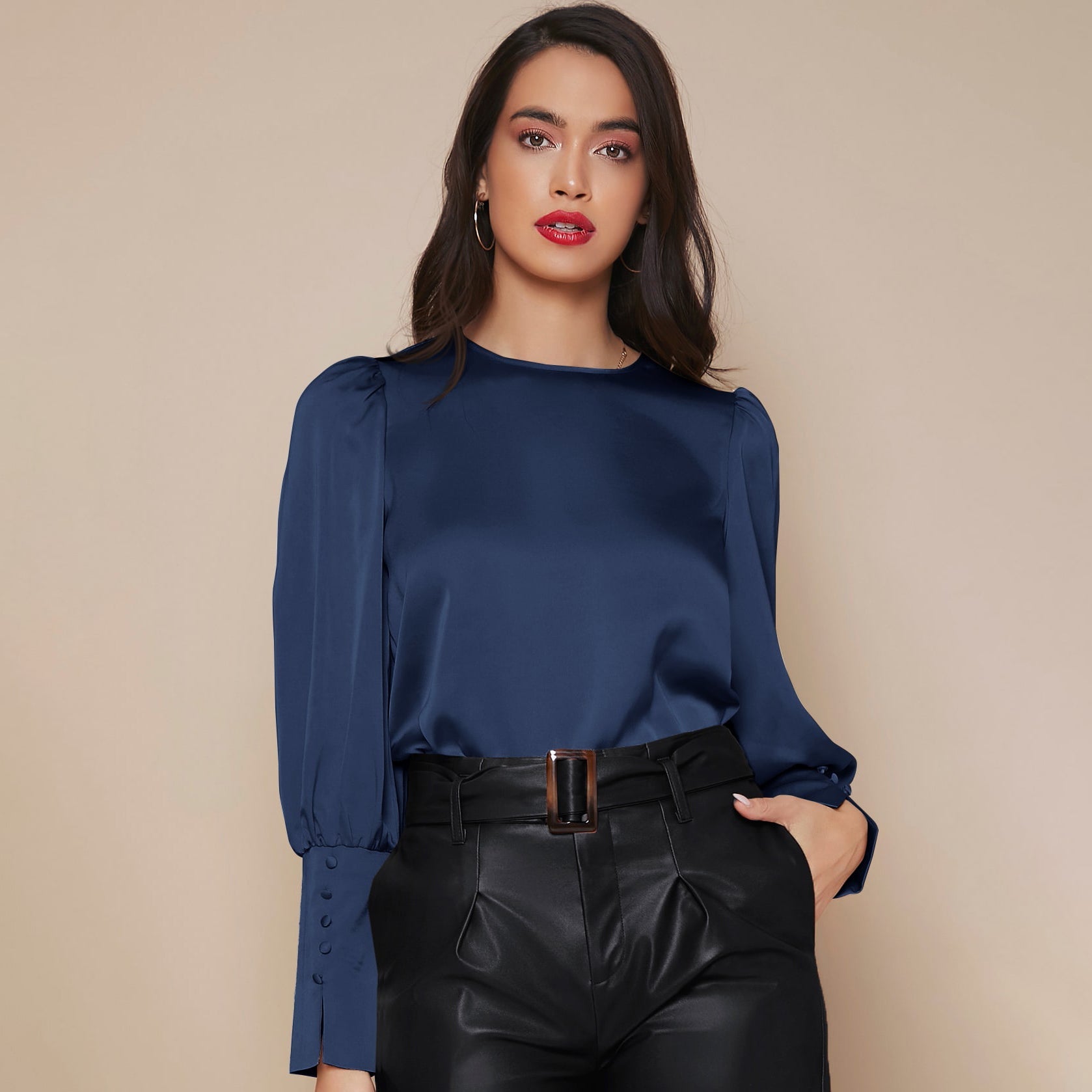Chemise Satin à Manches Longues pour Femme