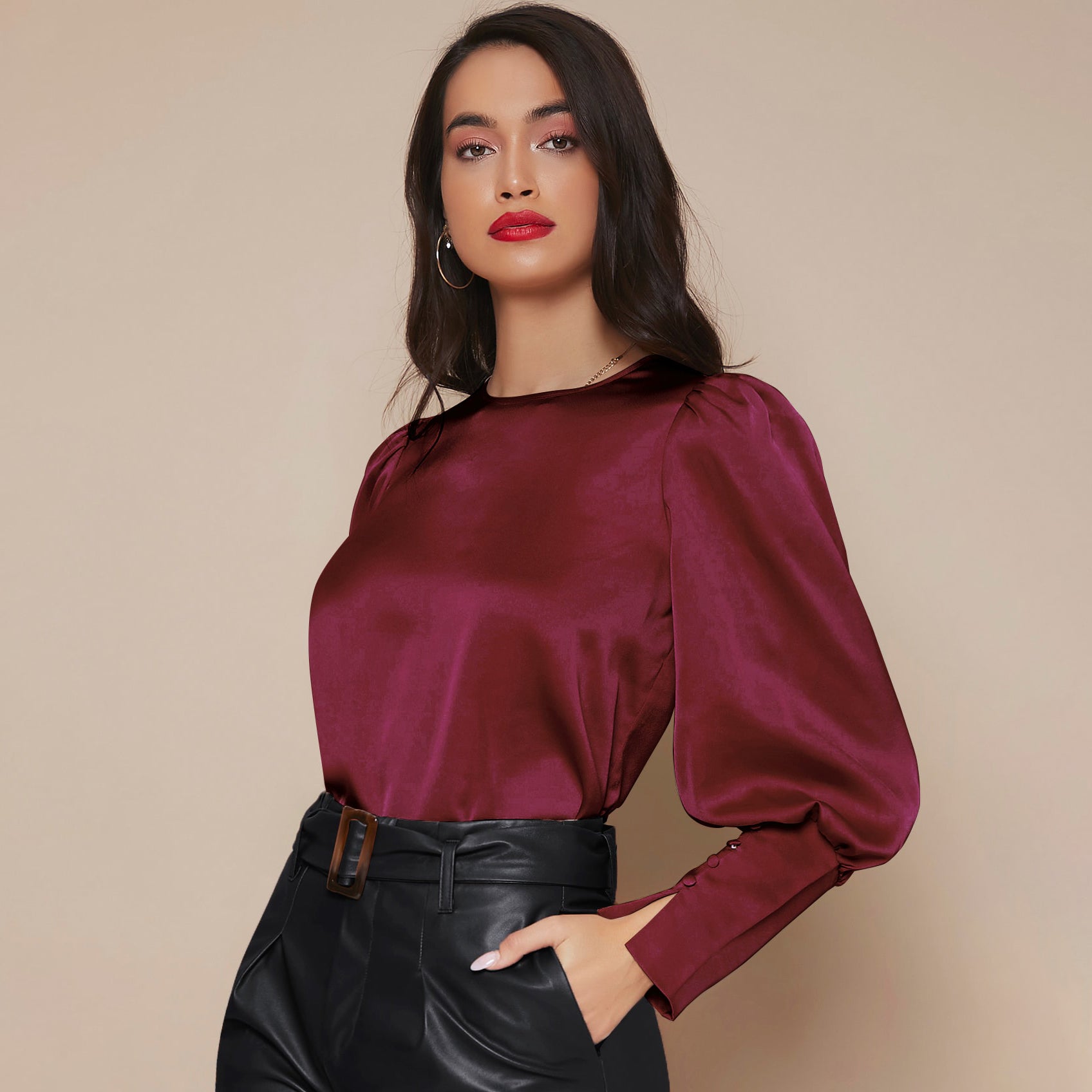 Chemise Satin à Manches Longues pour Femme