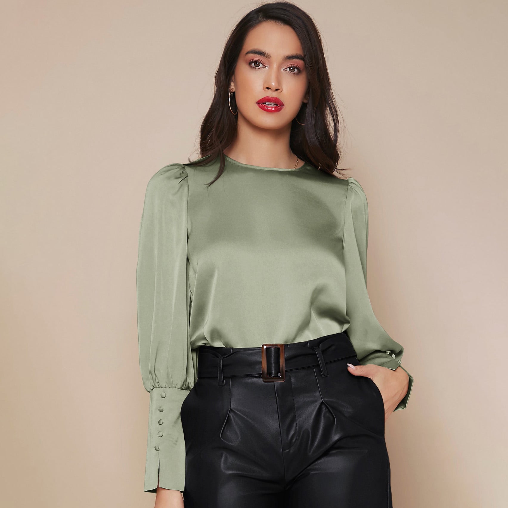 Chemise Satin à Manches Longues pour Femme