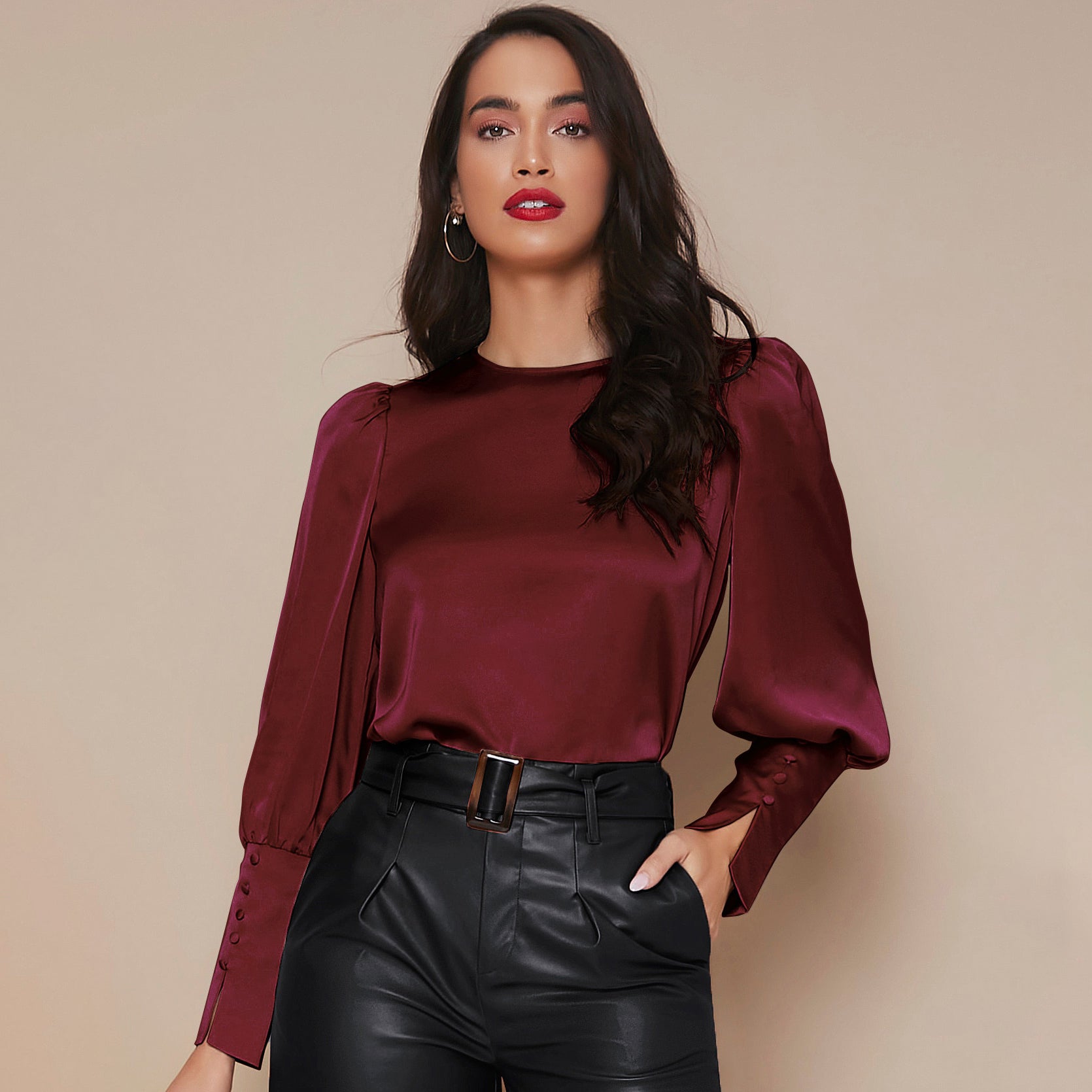 Chemise Satin à Manches Longues pour Femme
