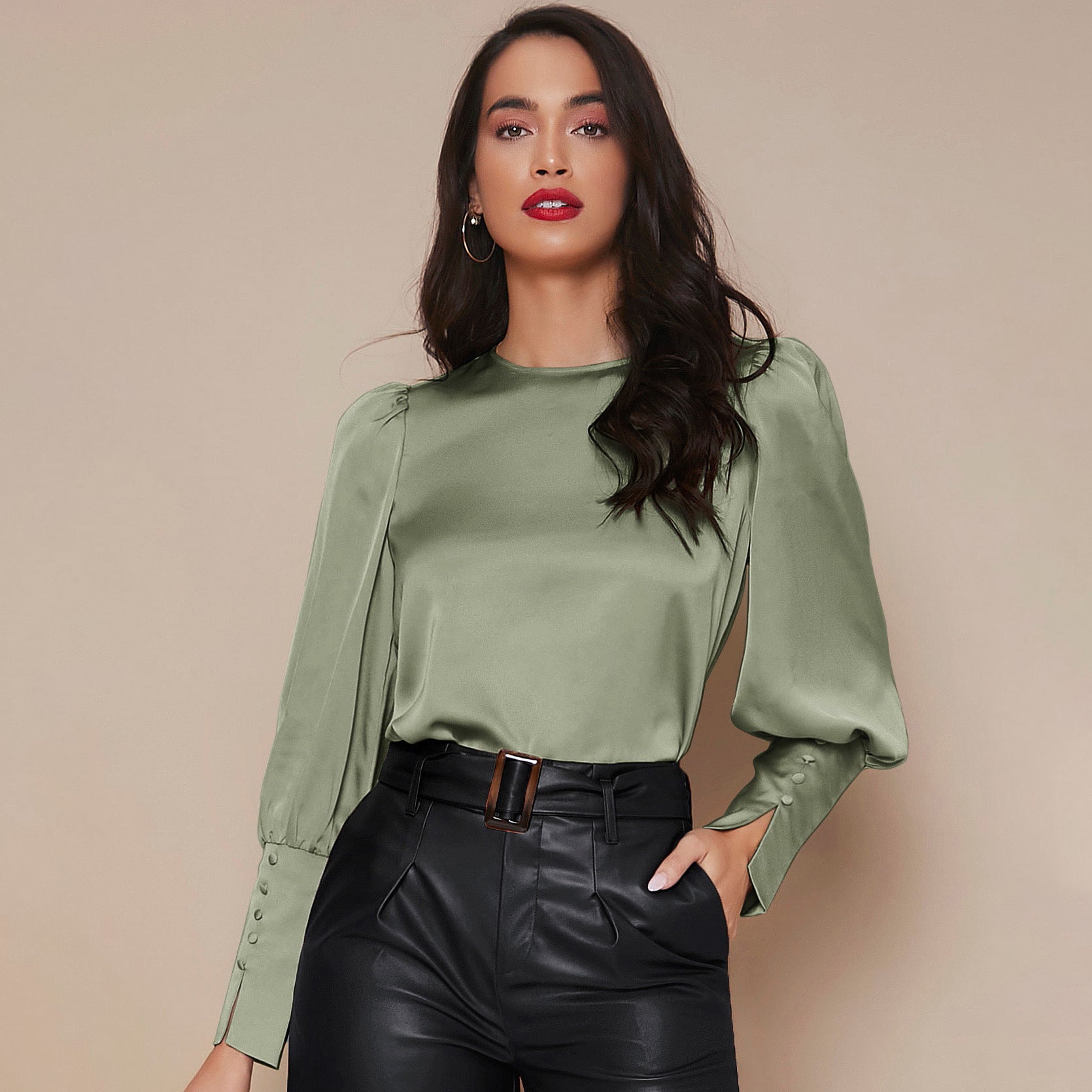 Chemise Satin à Manches Longues pour Femme