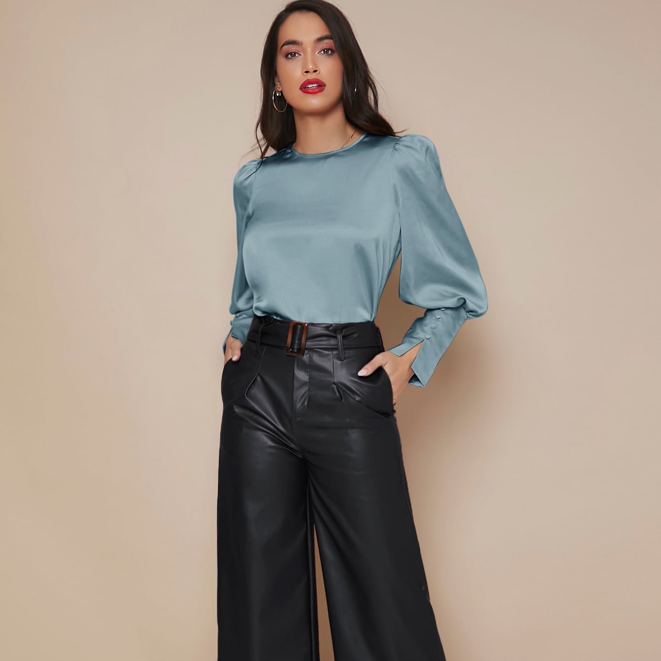 Chemise Satin à Manches Longues pour Femme