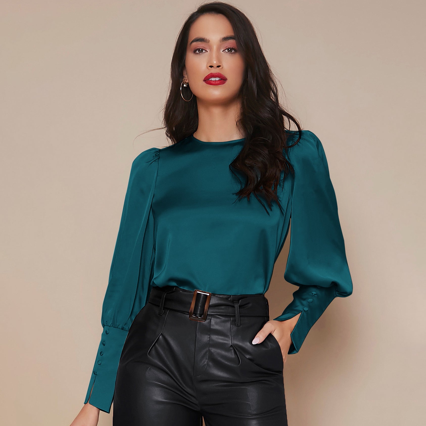 Chemise Satin à Manches Longues pour Femme