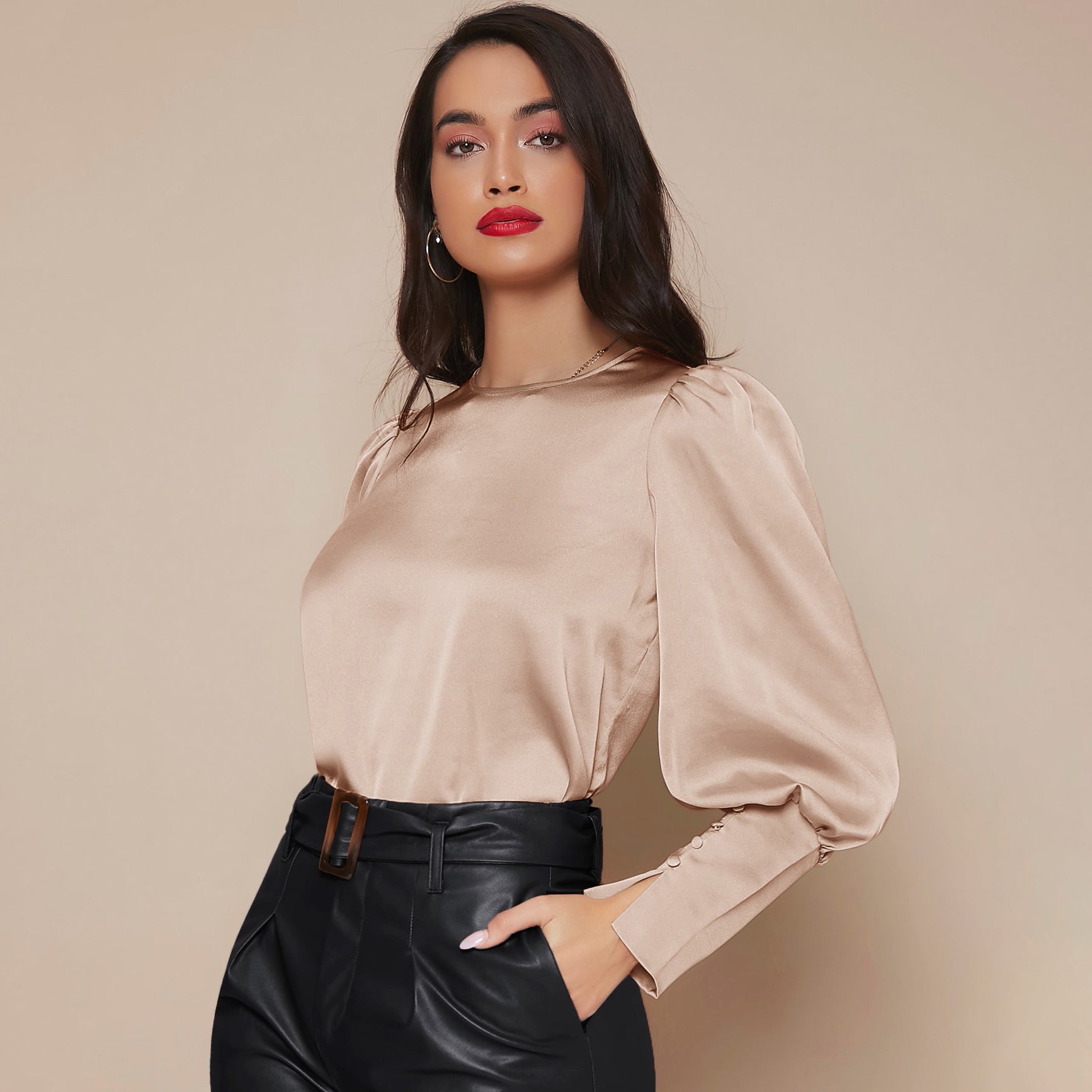 Chemise Satin à Manches Longues pour Femme