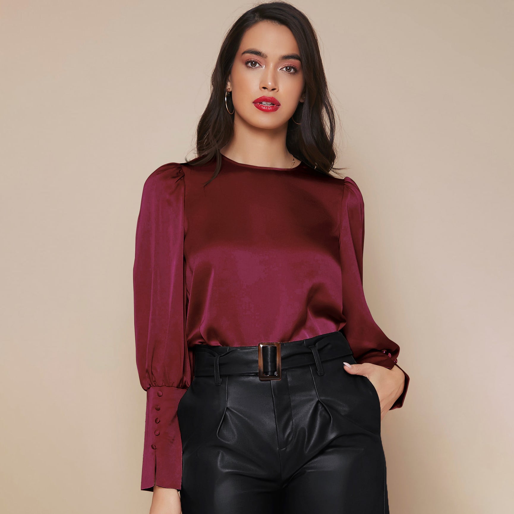 Chemise Satin à Manches Longues pour Femme