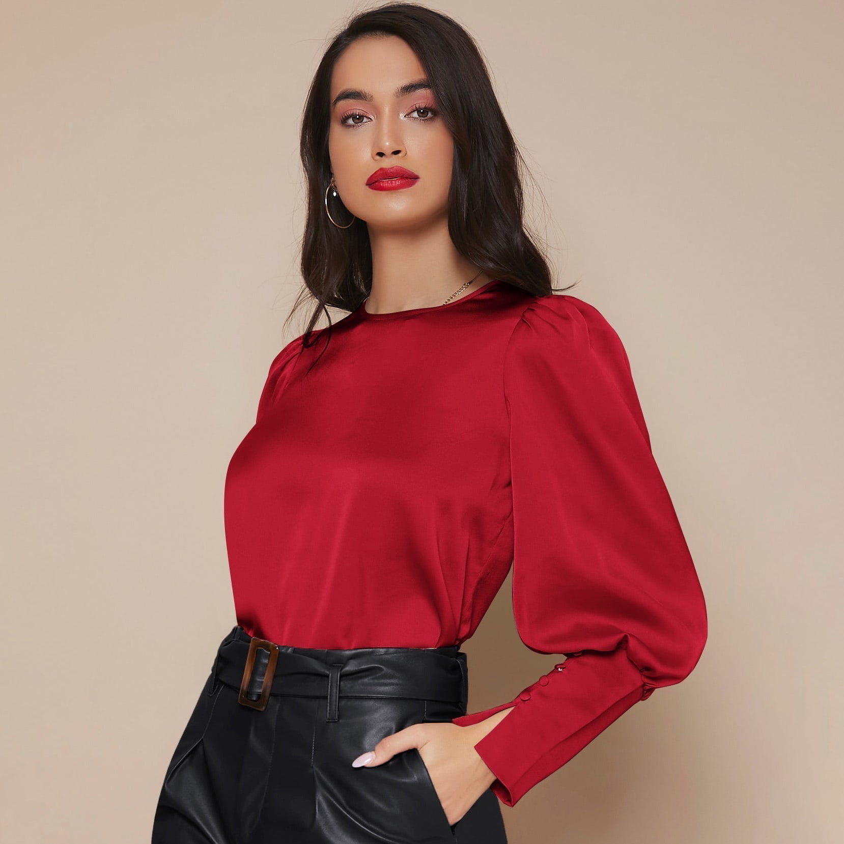 Chemise Satin à Manches Longues pour Femme