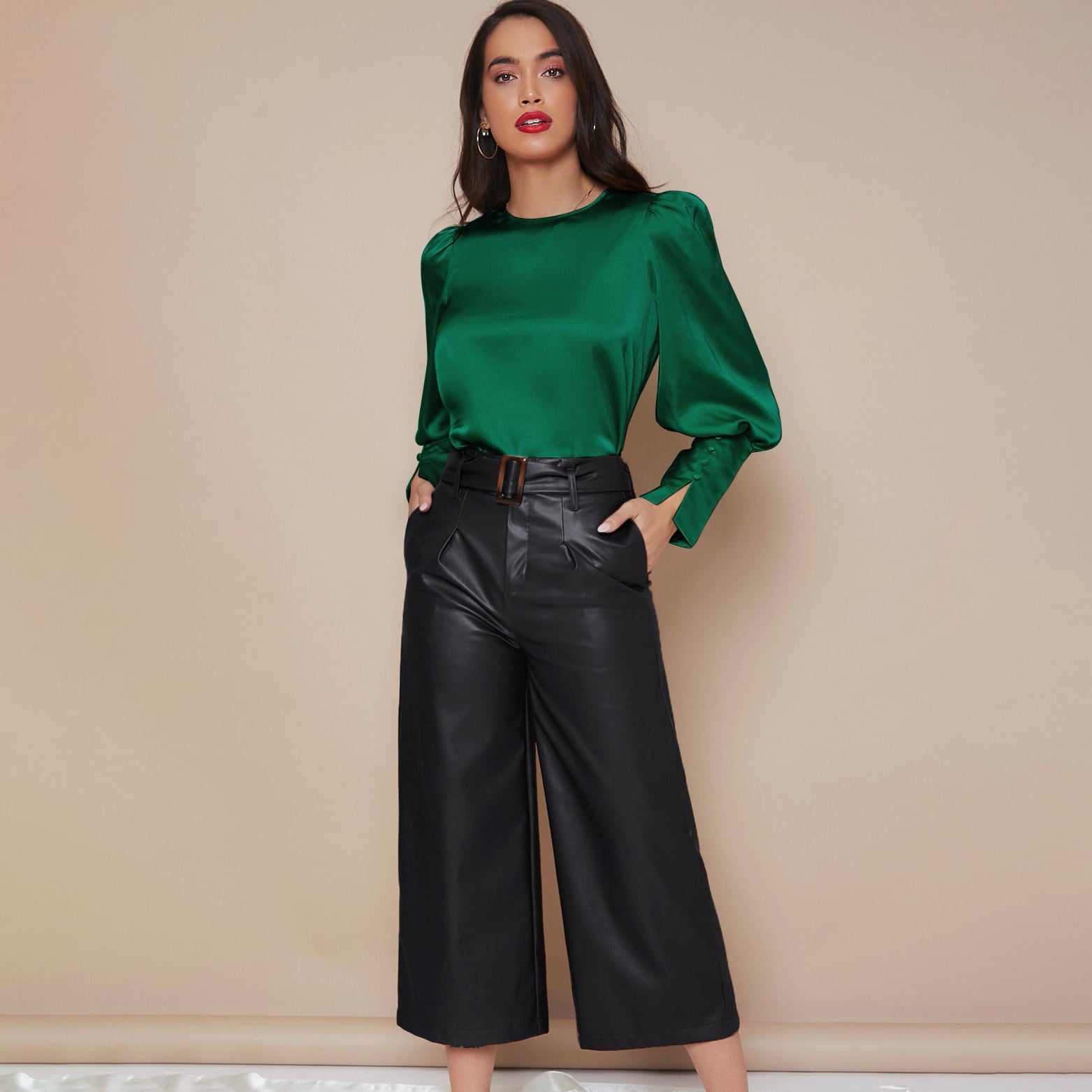 Chemise Satin à Manches Longues pour Femme