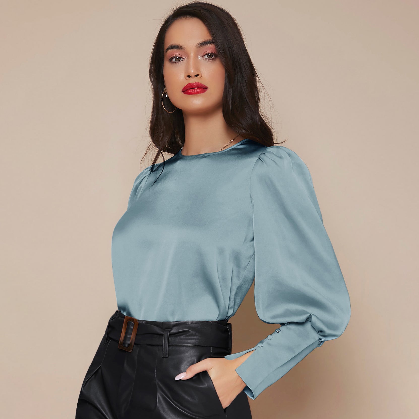 Chemise Satin à Manches Longues pour Femme