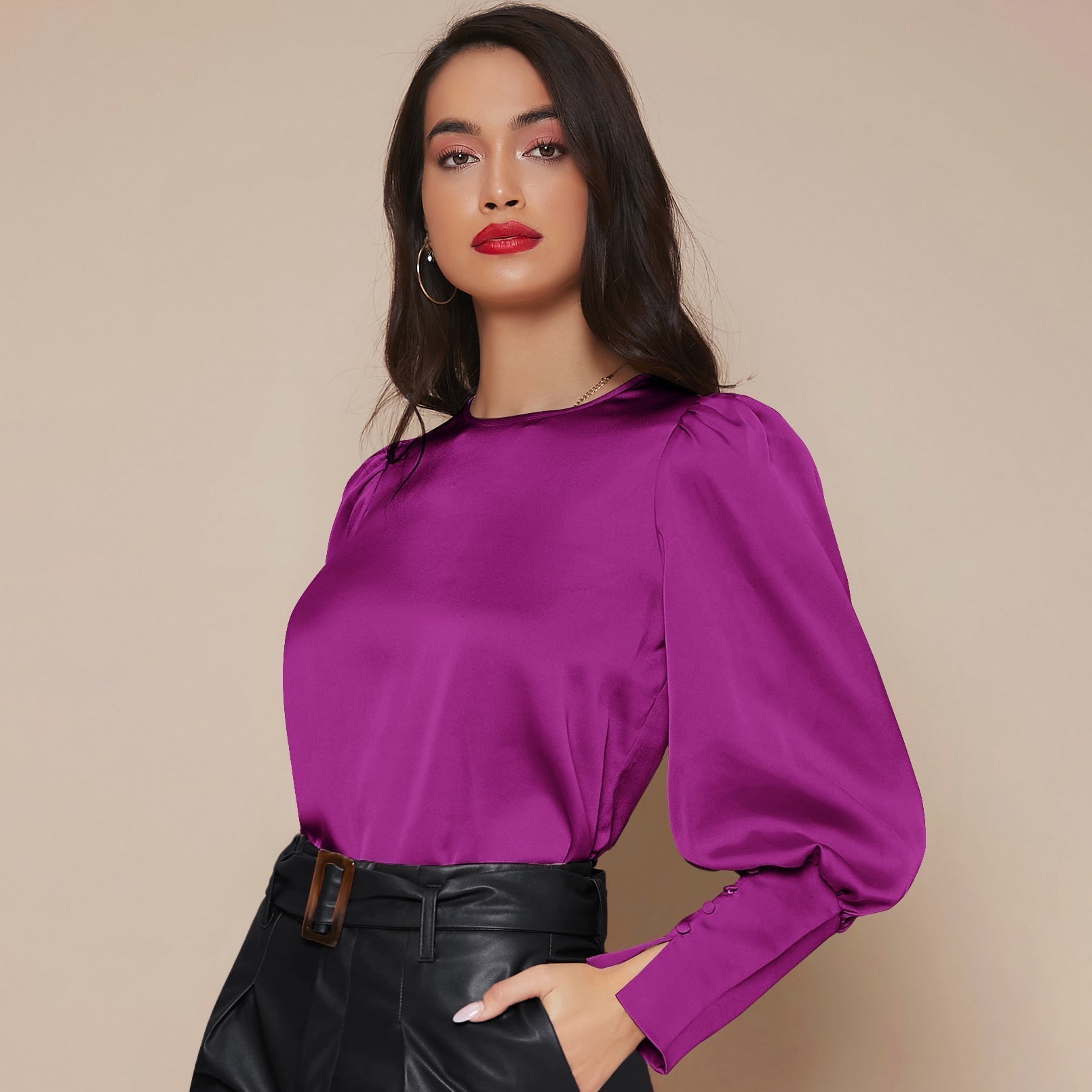 Chemise Satin à Manches Longues pour Femme