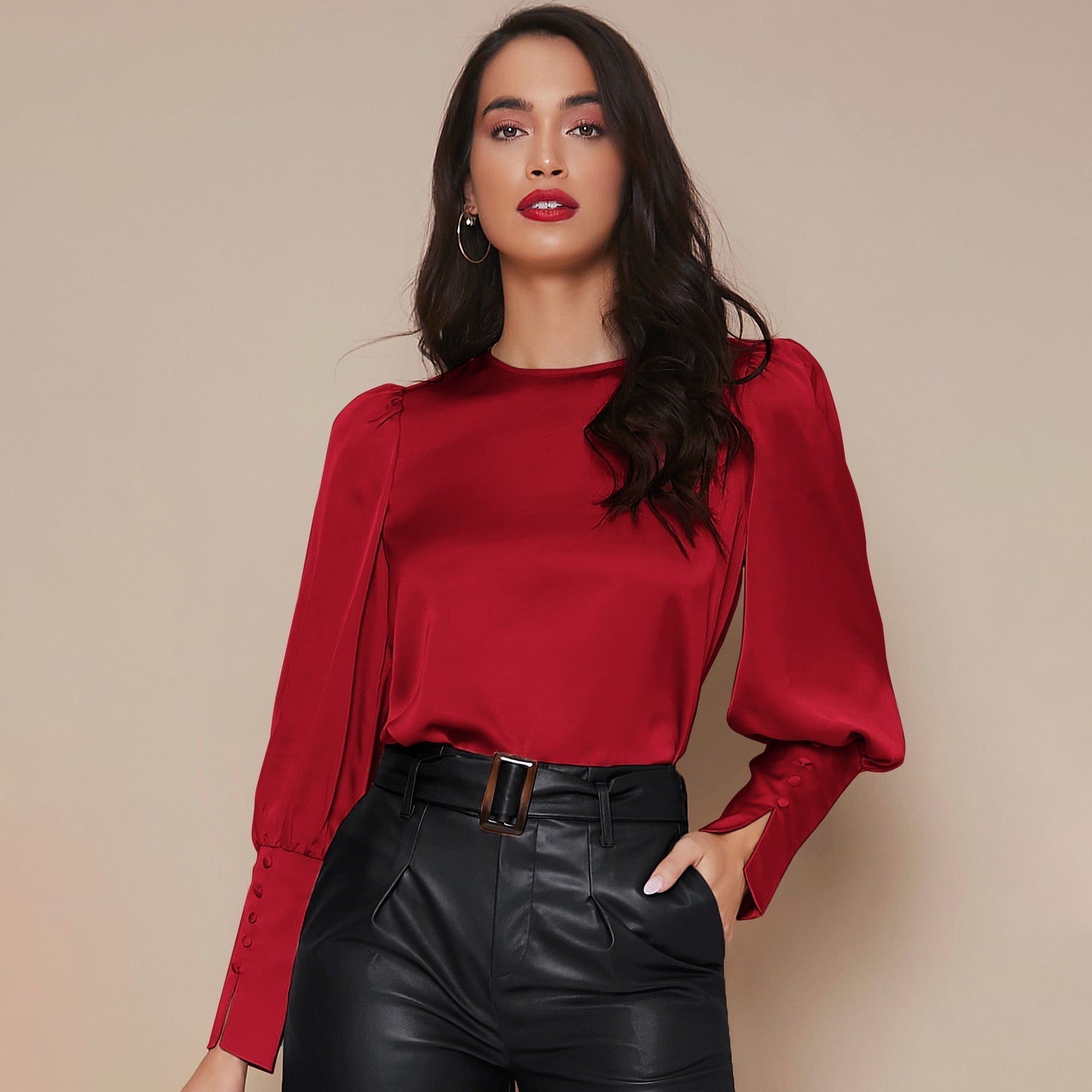 Chemise Satin à Manches Longues pour Femme