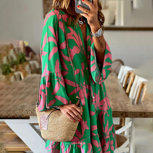 Robe d'Été Boho à Motif Tropical pour Femmes