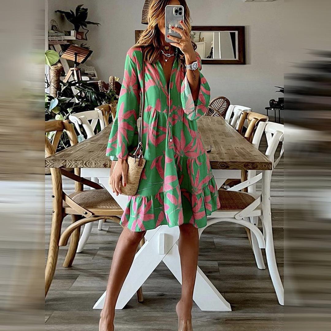 Robe d'Été à Motif Tropical pour Femmes