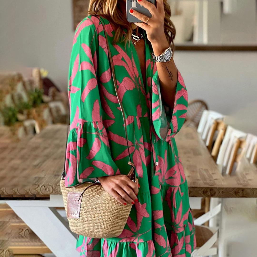 Robe d'Été à Motif Tropical pour Femmes
