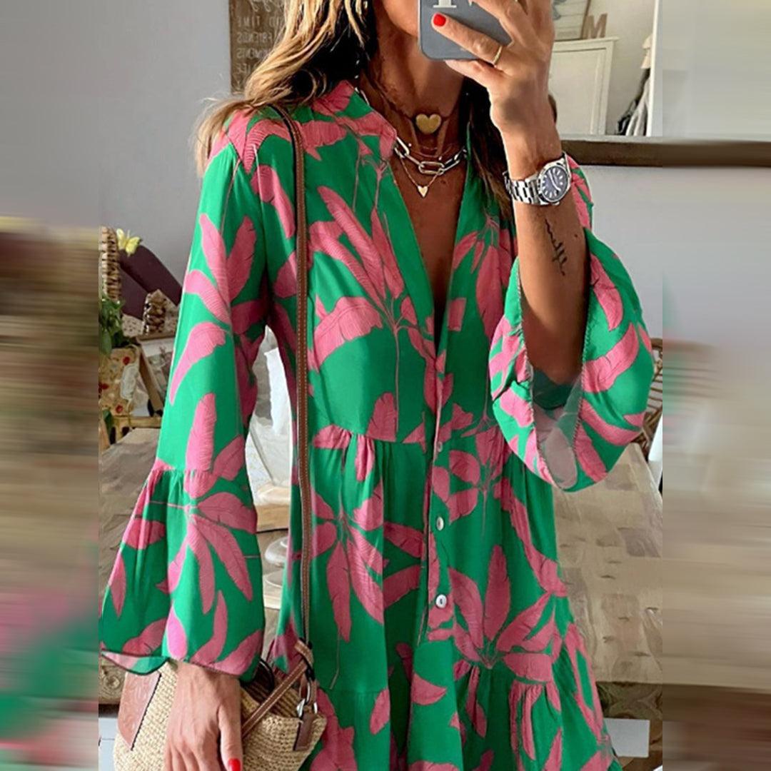 Robe d'Été à Motif Tropical pour Femmes