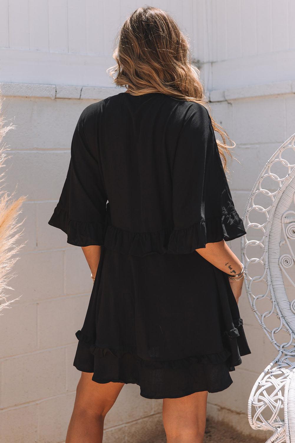 Robe Mini Babydoll Noire pour Femmes