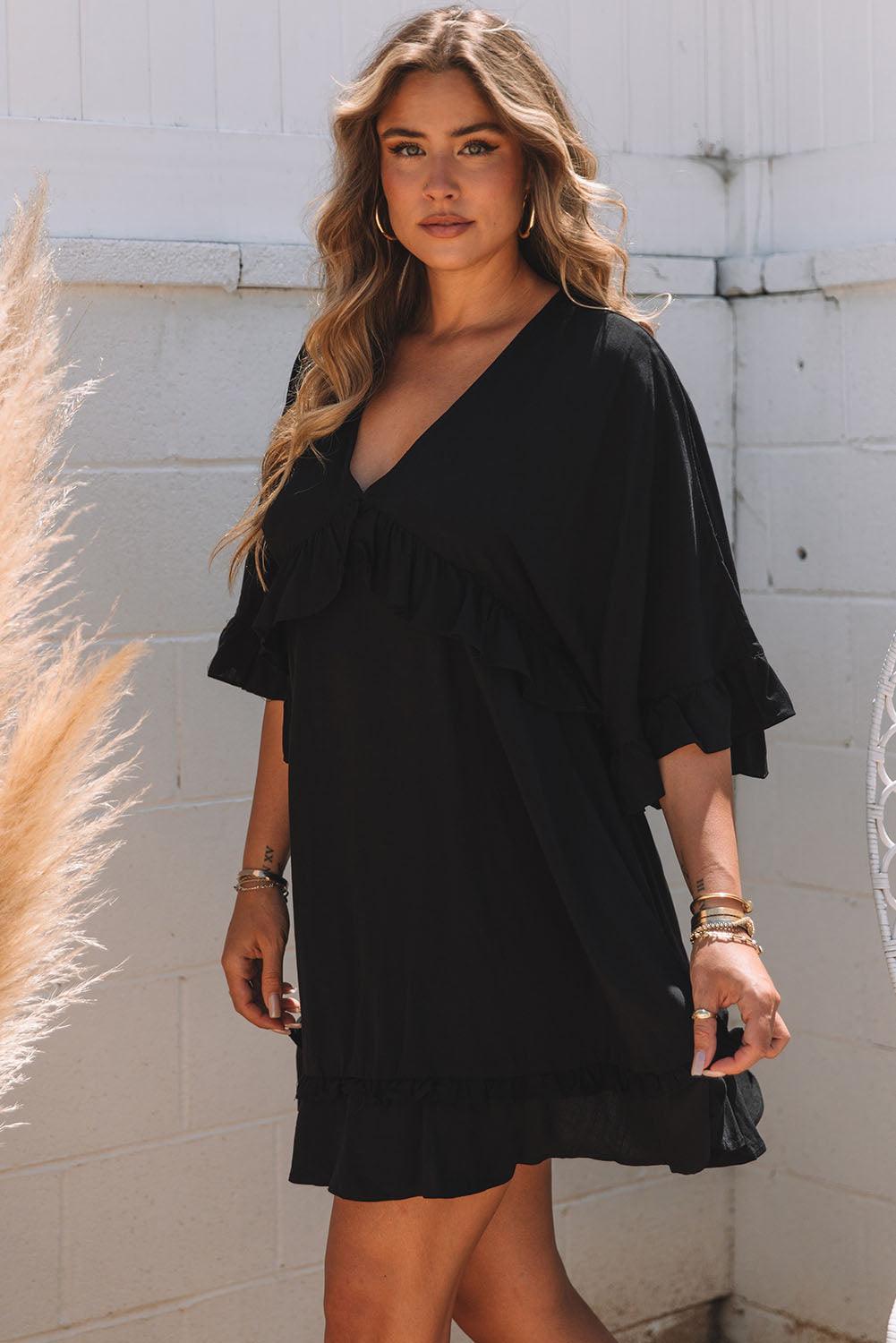 Robe Mini Babydoll Noire pour Femmes