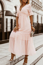 Robe Maxi à Pois Suisses et Dentelle pour Femmes
