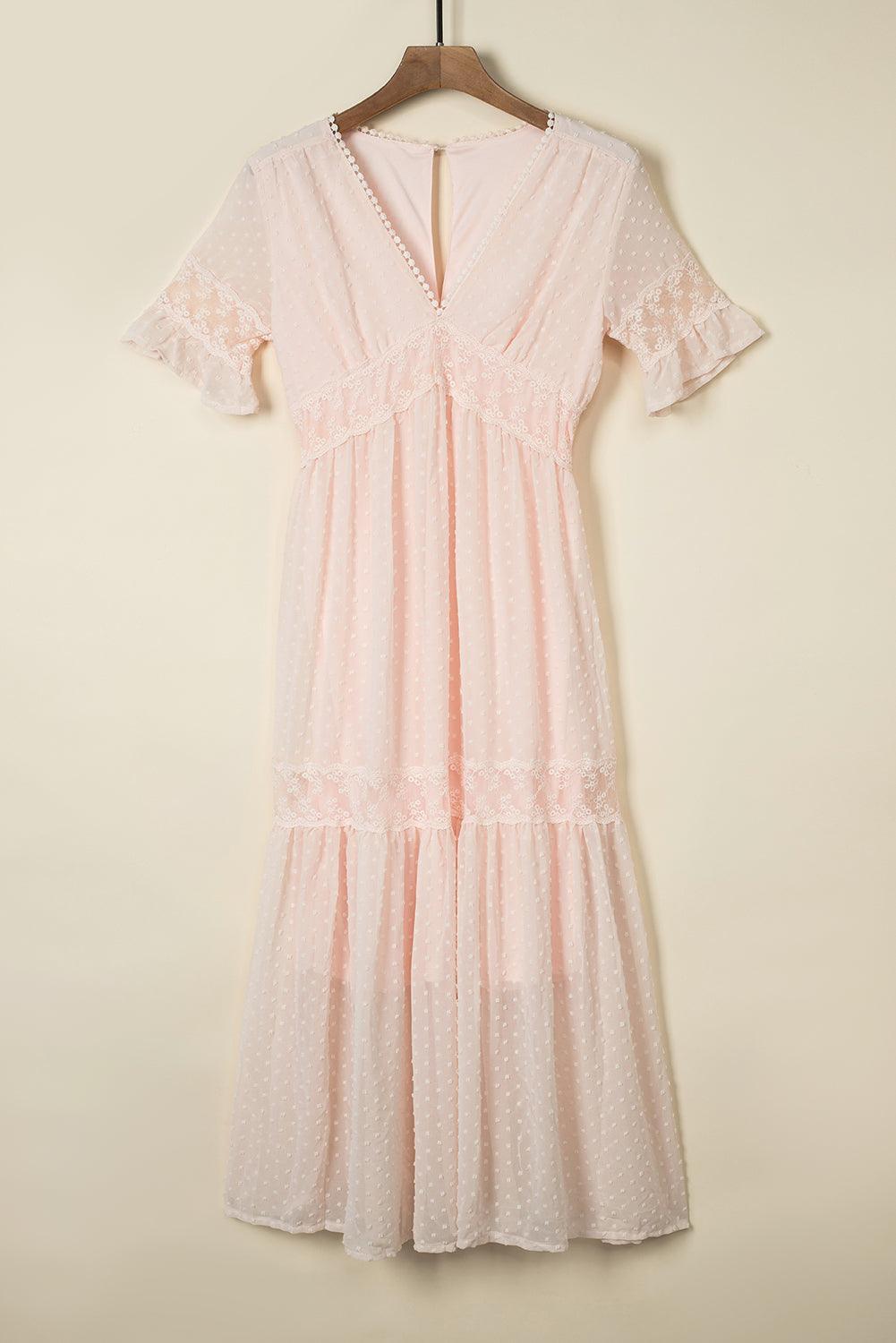 Robe Maxi à Pois Suisses et Dentelle pour Femmes