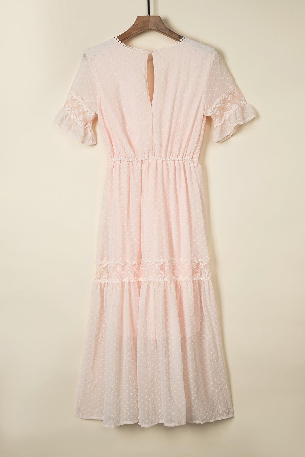 Robe Maxi à Pois Suisses et Dentelle pour Femmes
