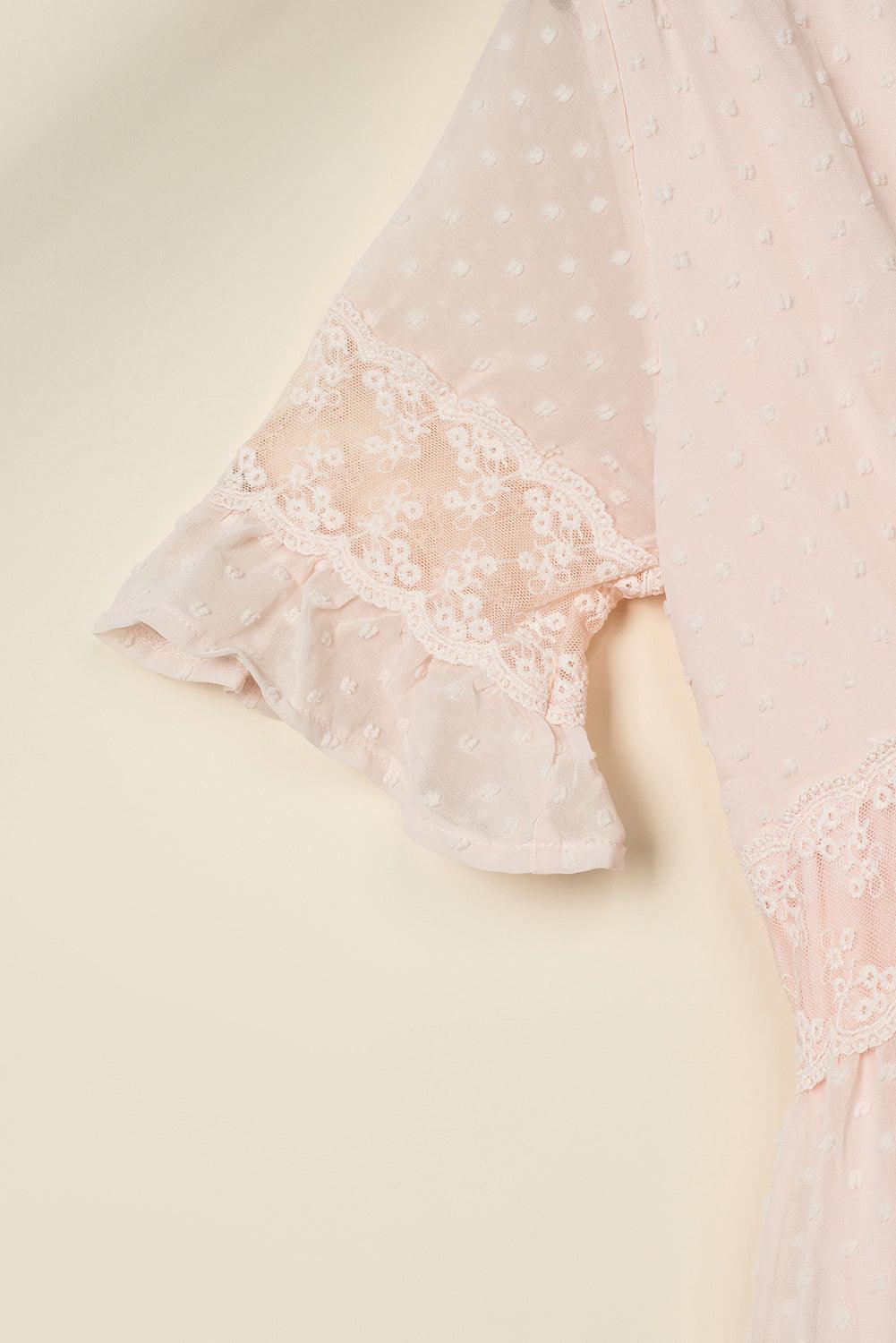 Robe Maxi à Pois Suisses et Dentelle pour Femmes